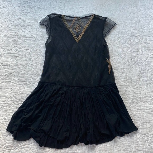 🖤 Free People Black Beaded Mesh Tunic Top - Picture 3 of 5